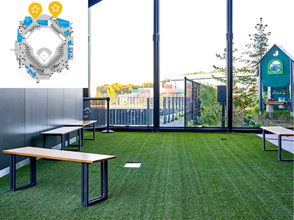 玻璃墙前草坪区域